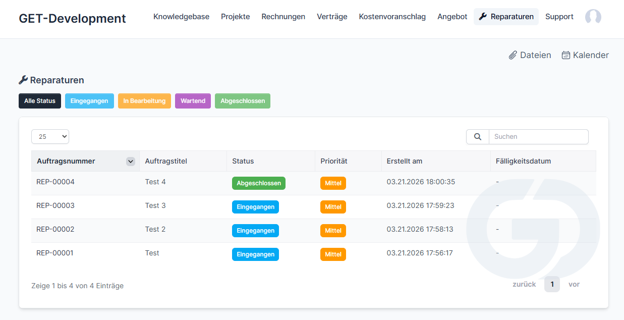 Reparaturübersicht im Kunden-Dashboard